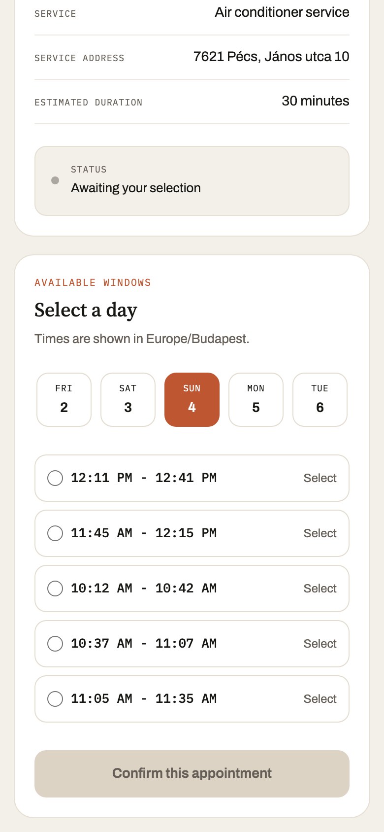 Appointment booking from the customer’s side