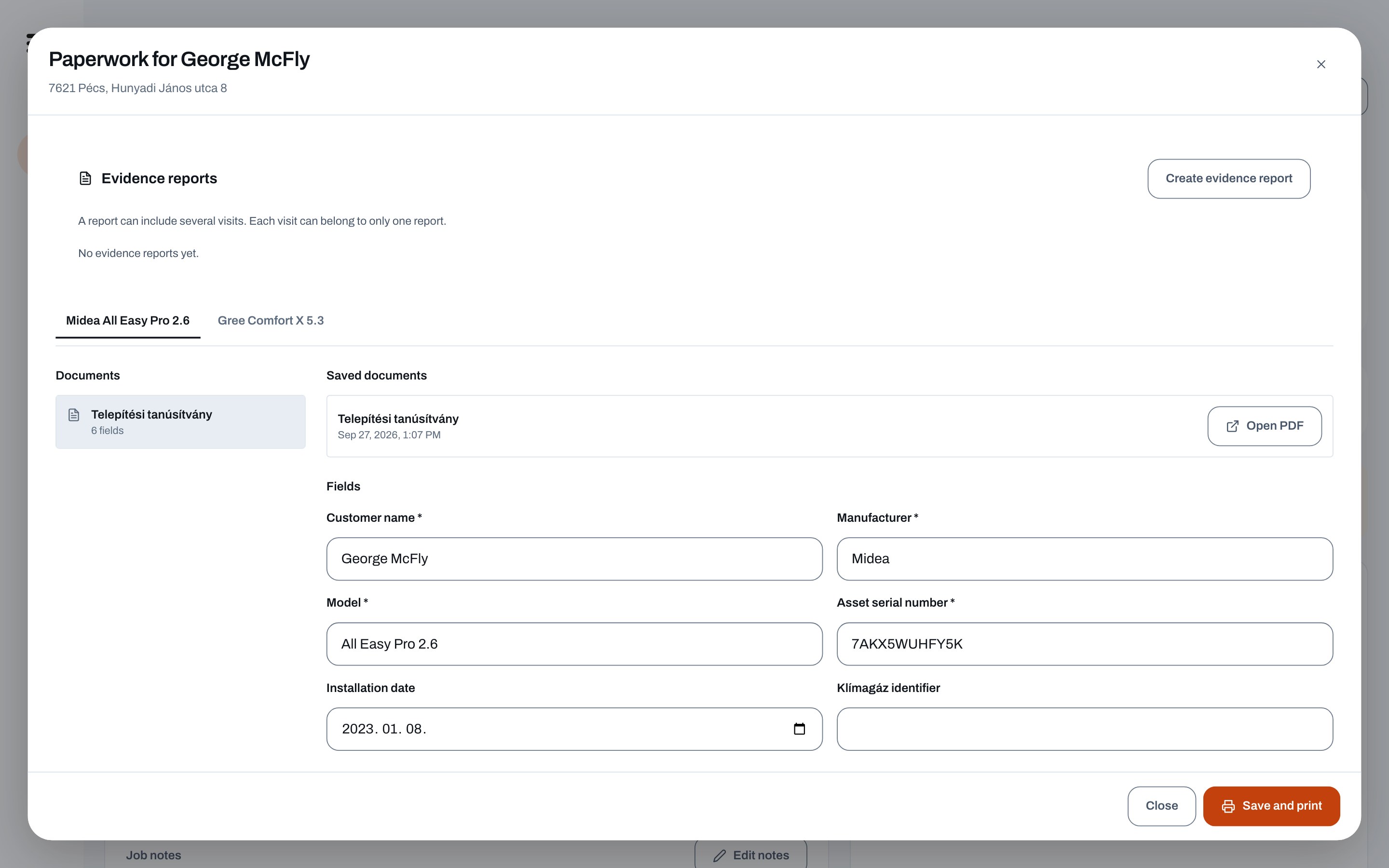 Closing the job and recording service details