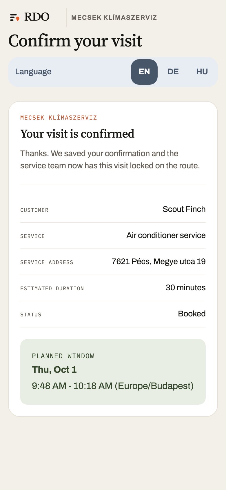 Confirming the visit