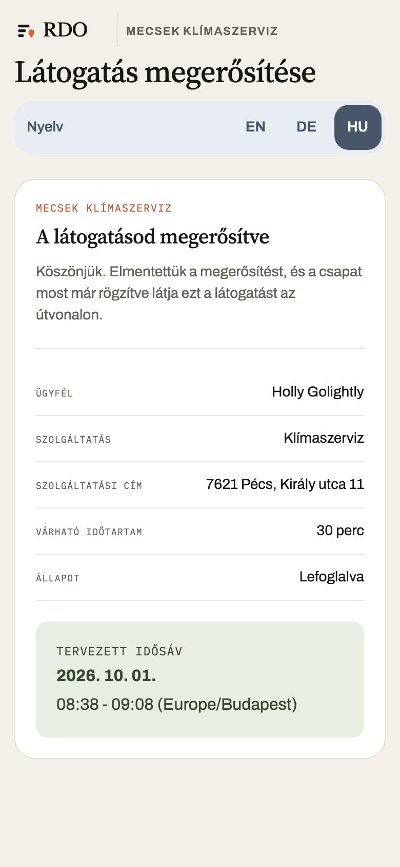 A látogatás visszaigazolása