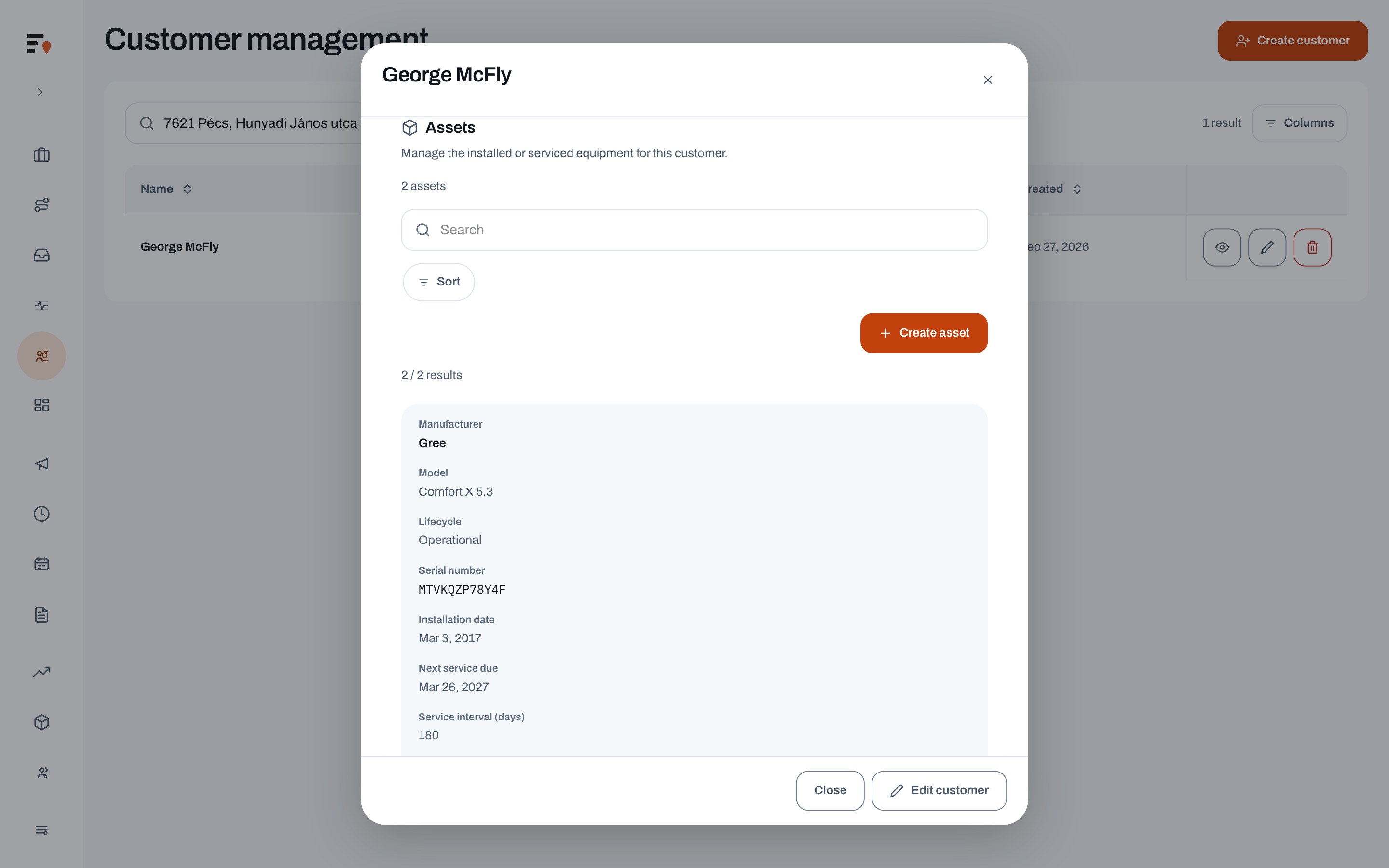 Customer equipment and upcoming maintenance