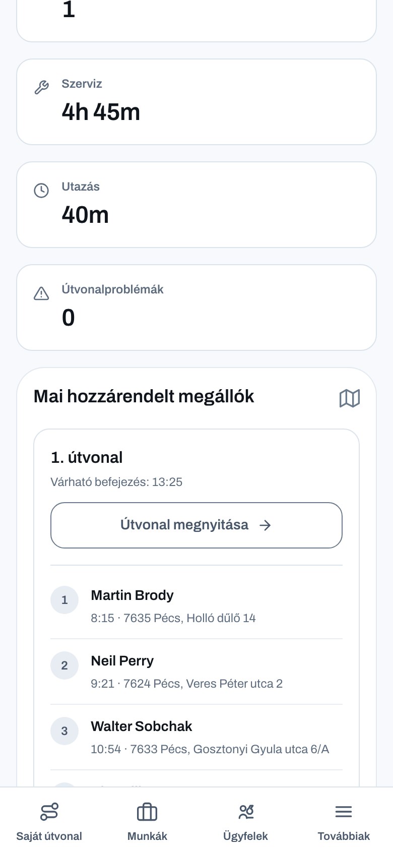 Személyre szabott napi munkaterv a technikusnak